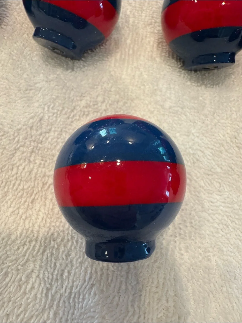 Pottery Barn Blue and Red Striped Decorative knobs